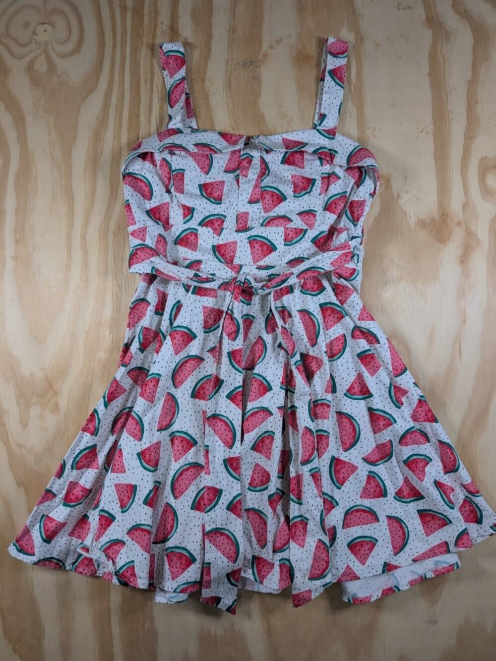 IXIA Watermelon Print Sundress Fit Flare Tie Strap Belted Summer Dress